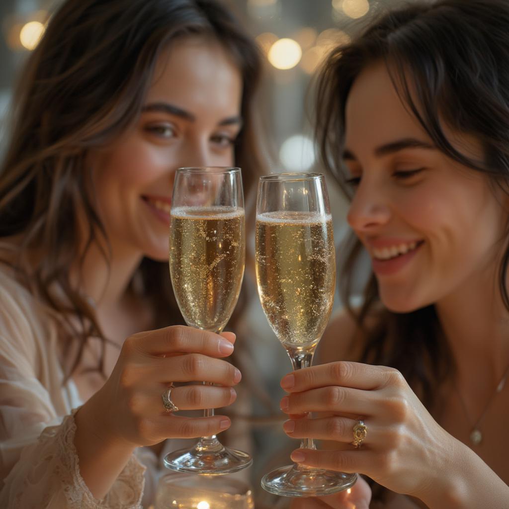 Couple celebrating 15 years together with a toast