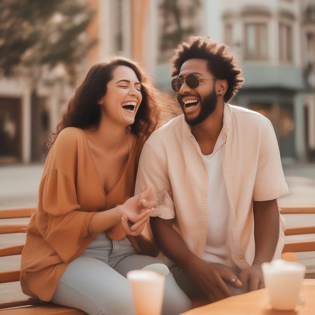 Playful Moments: A couple laughing together, enjoying each other's company.