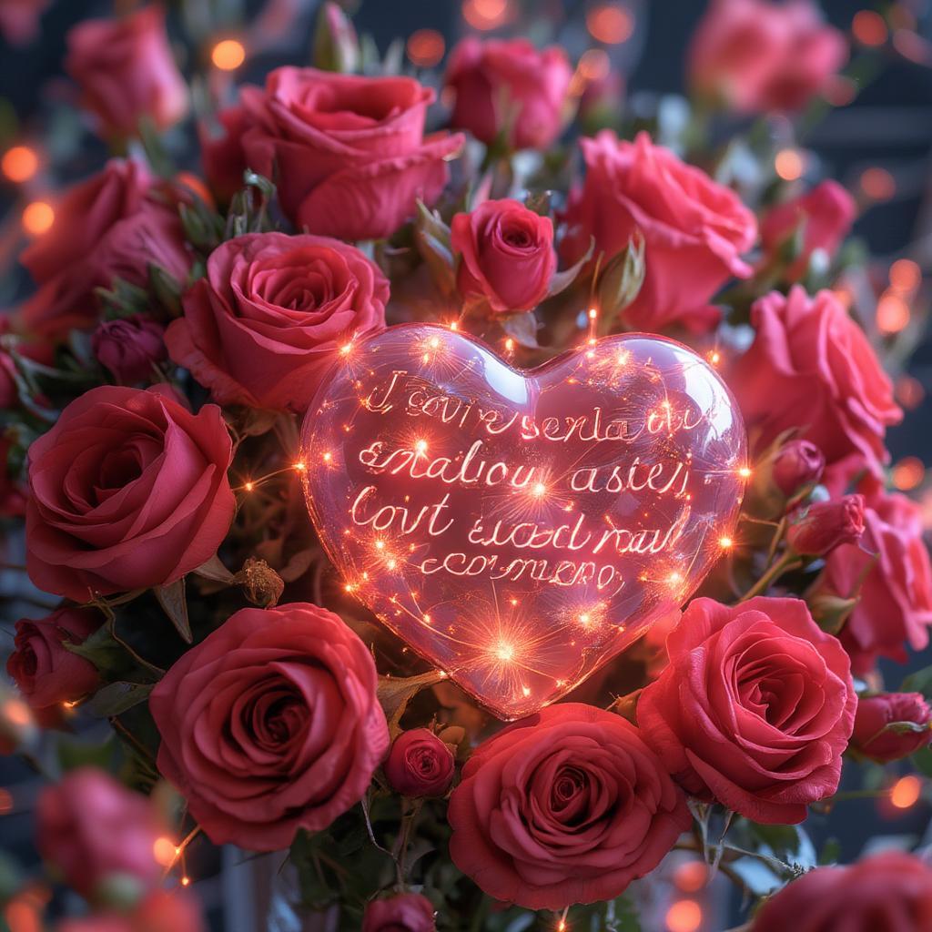 3D Love Quote with Red Roses and a Heart