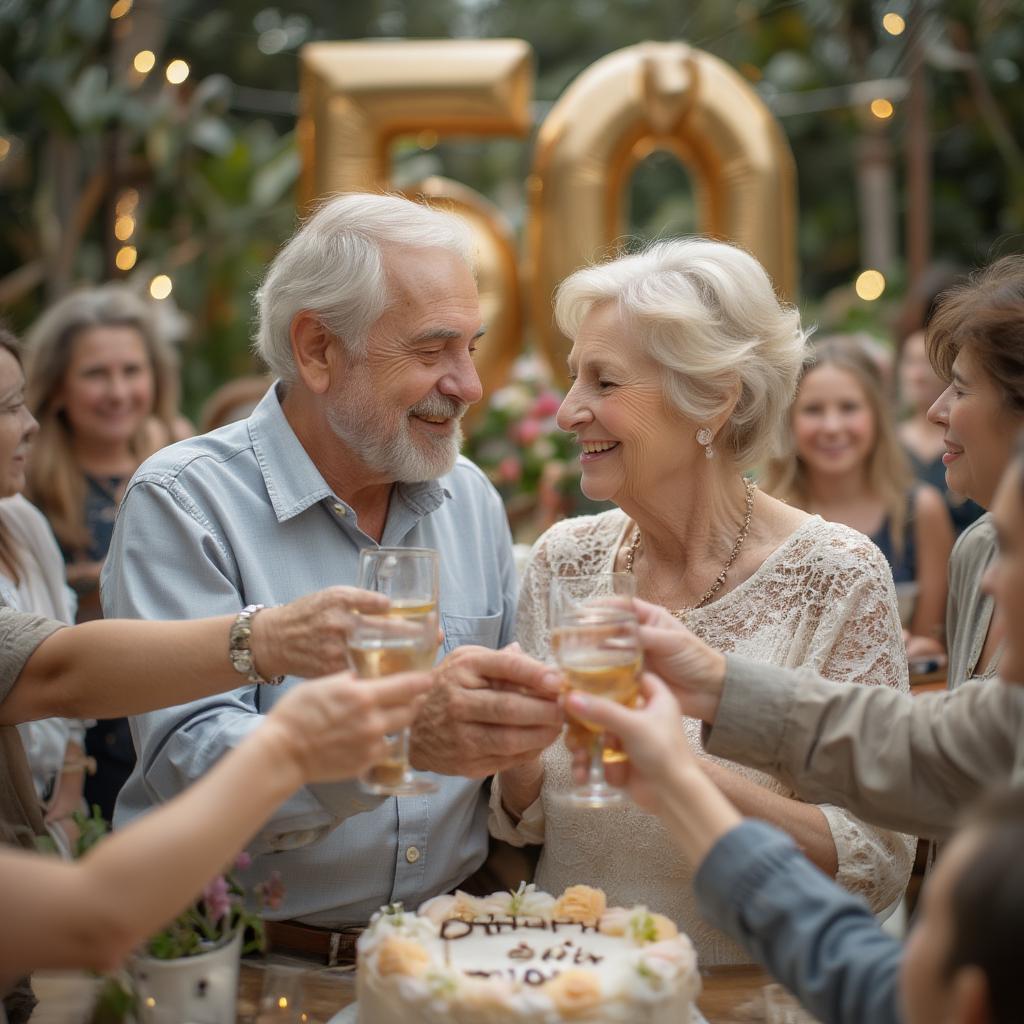 Couple celebrating their 50th wedding anniversary