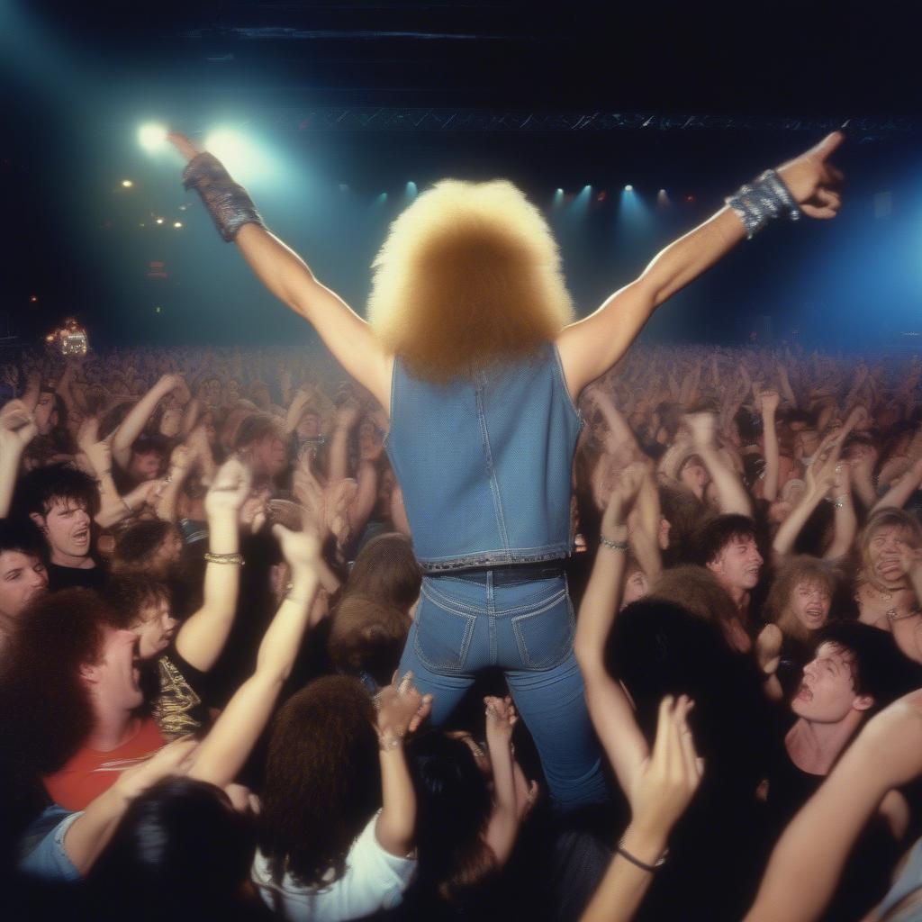 80s Hard Rock Concert Crowd: Energetic Fans Enjoying Live Music