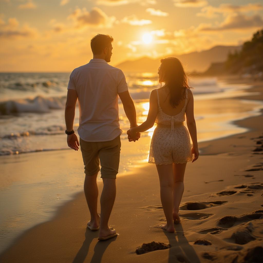 Couple Holding Hands on Beach