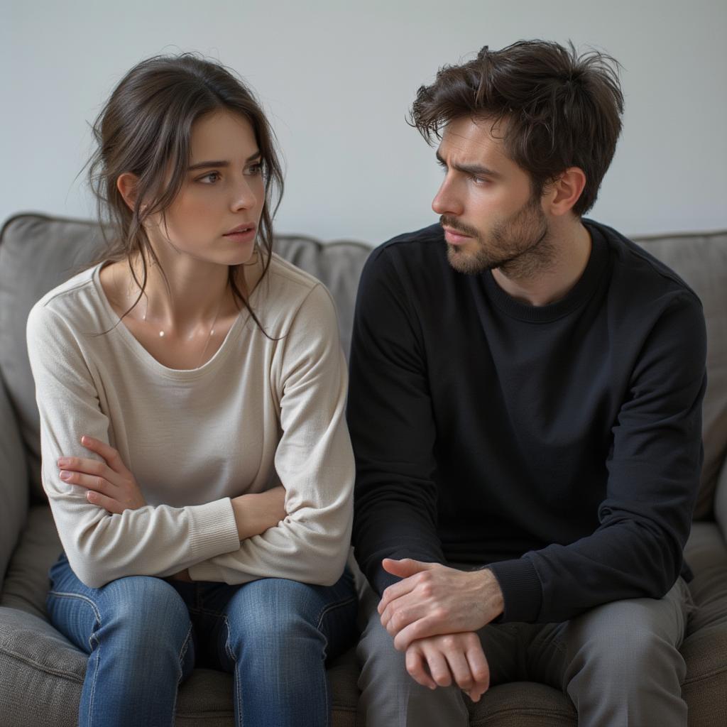 A Lover's Unspoken Language: Couple sitting in silence, body language indicating tension