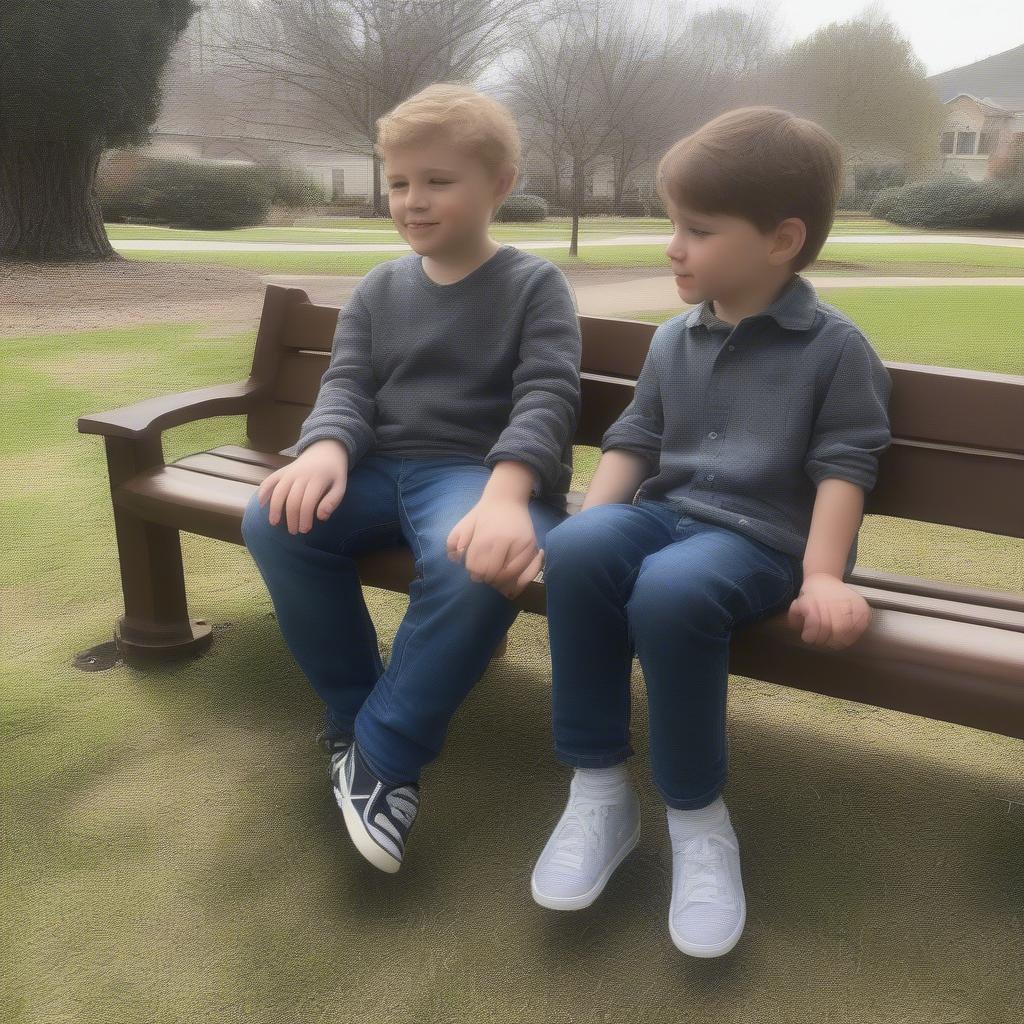 Landon and Jamie sitting on a bench