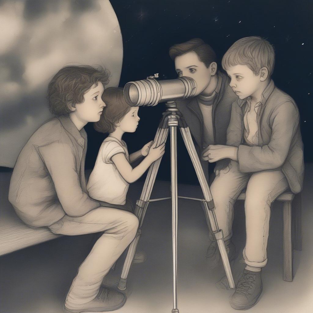 Landon and Jamie looking through a telescope