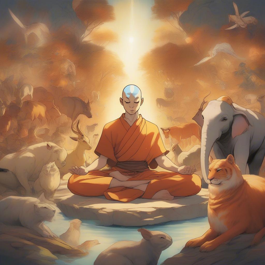 Aang Meditating with Animals