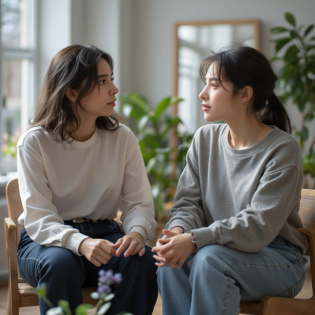 Two people engaged in a deep conversation, demonstrating active listening.