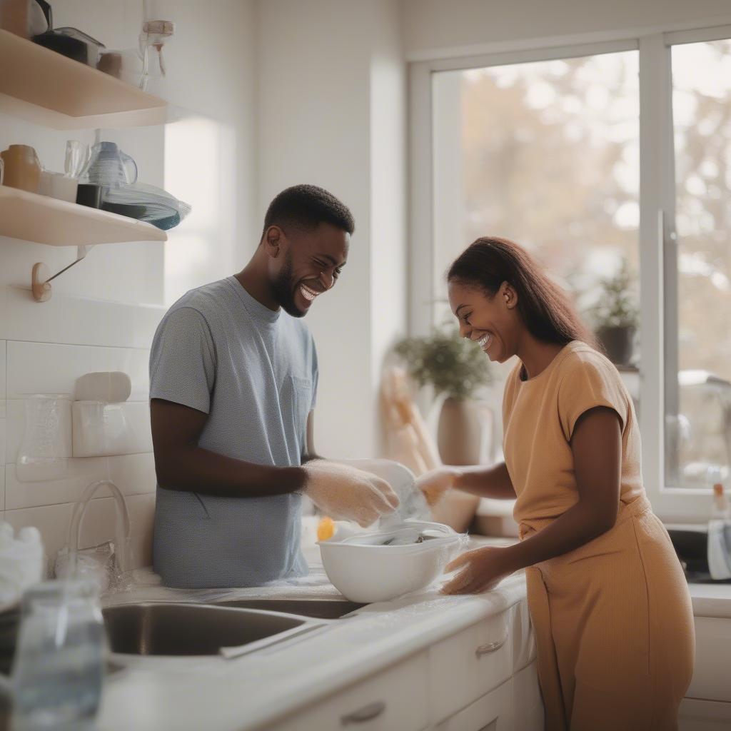 Couple Doing Dishes Together