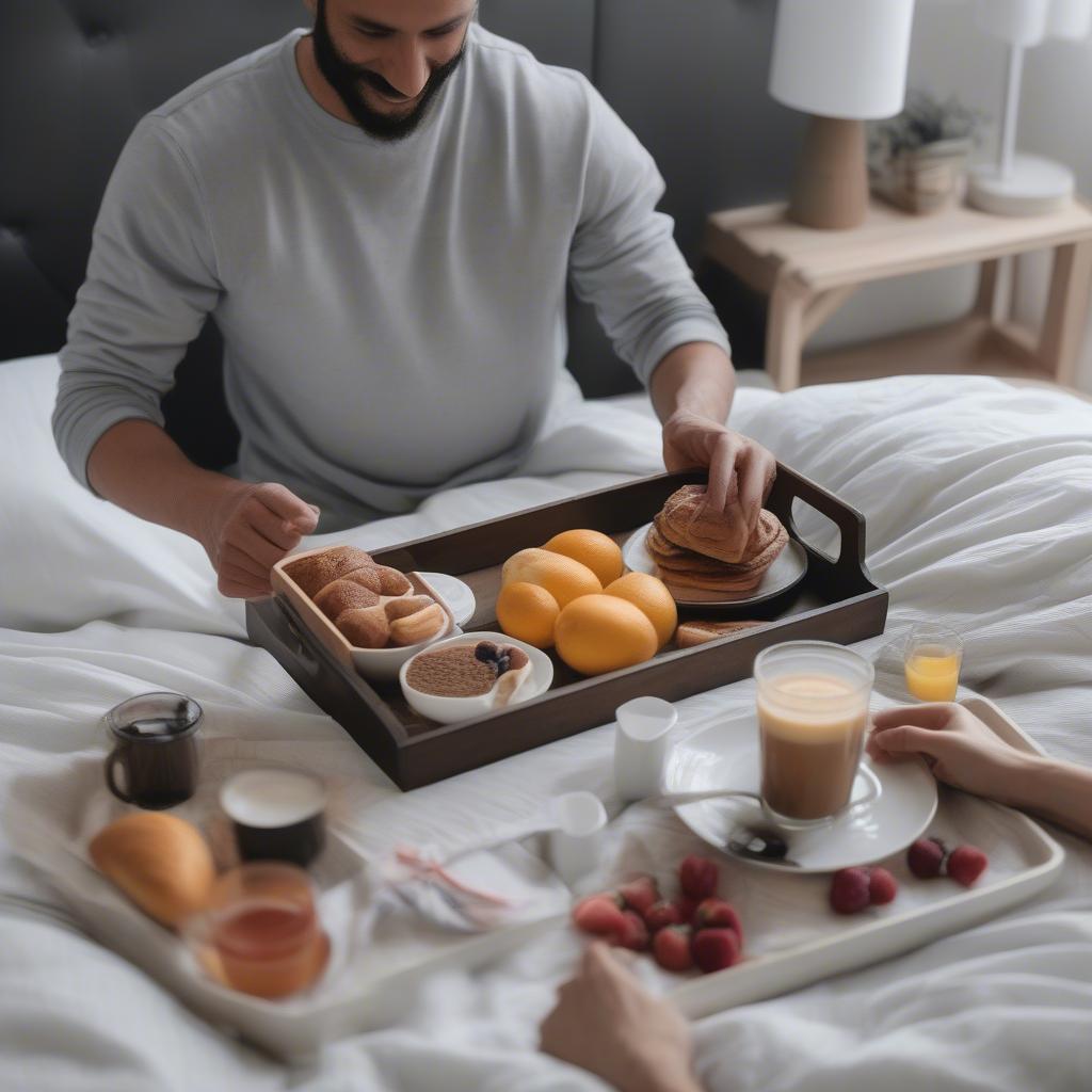 Man Making Breakfast in Bed