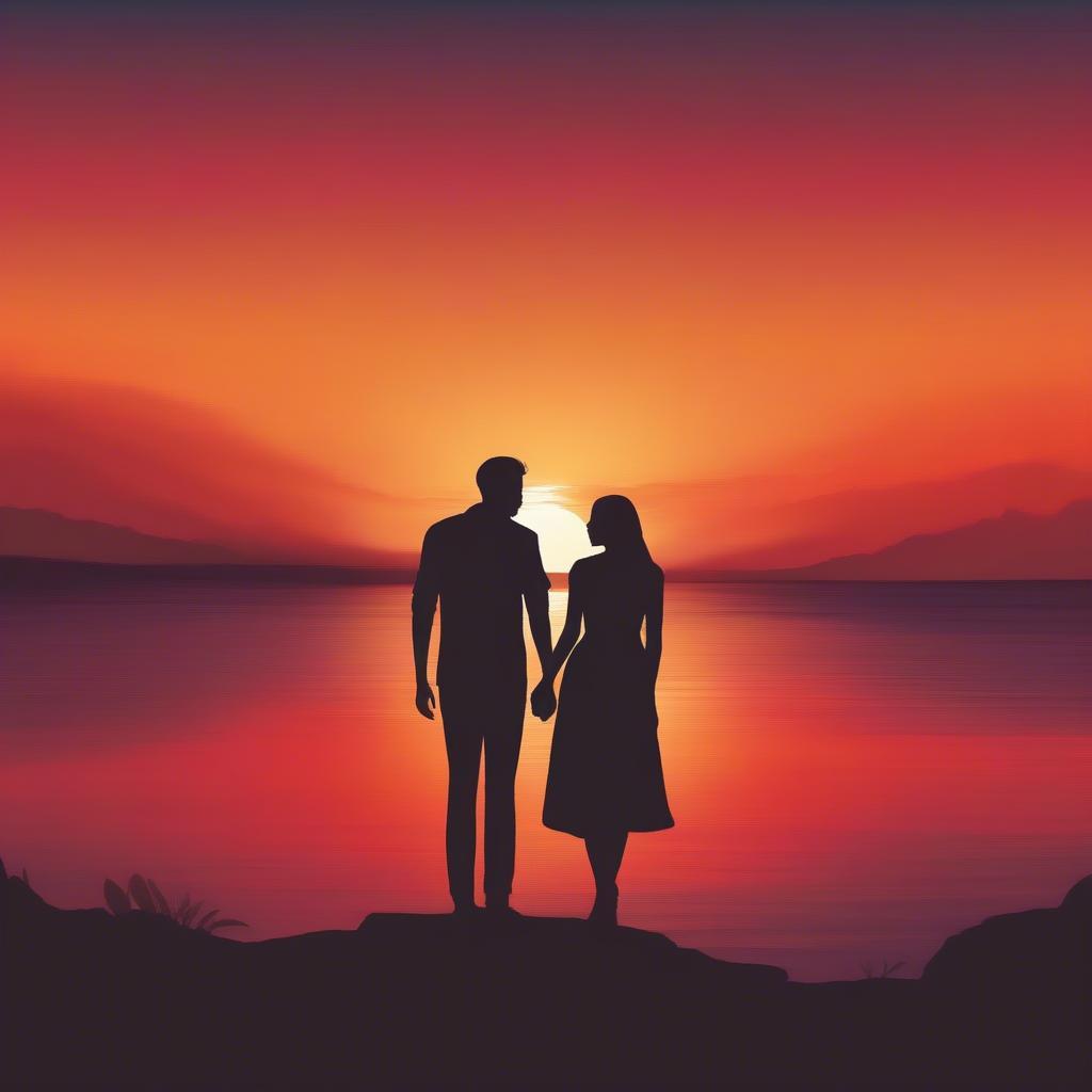 Couple gazing at sunset, embodying adoration