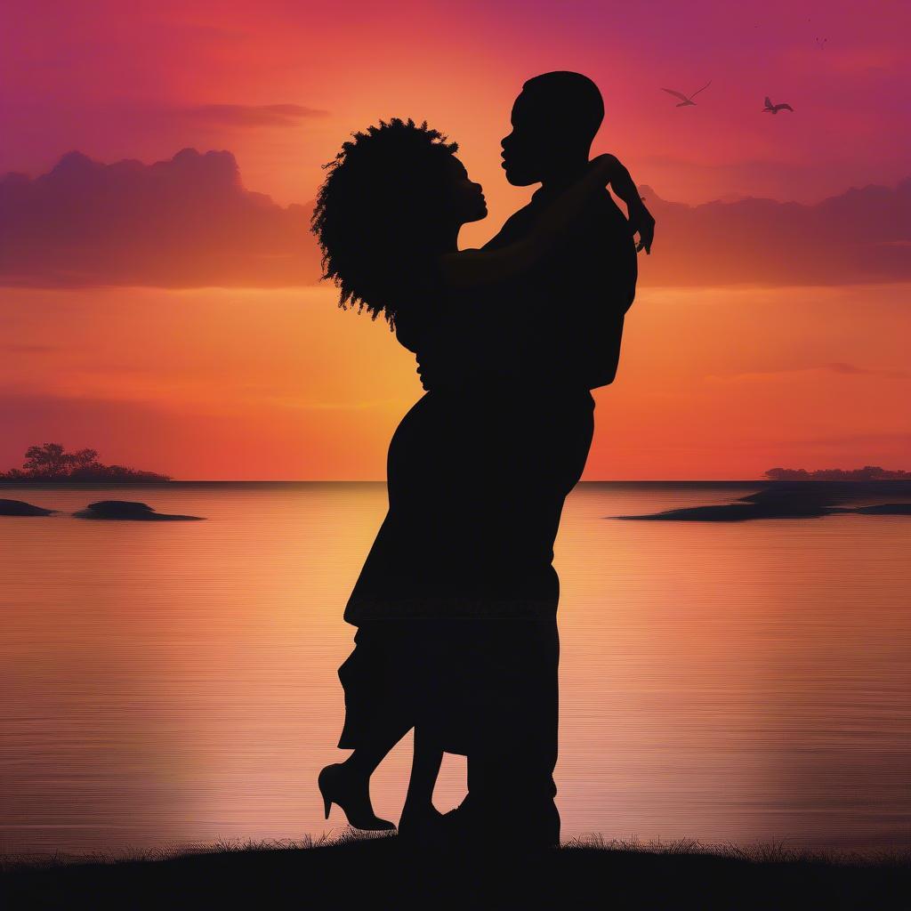 African American Couple Embracing at Sunset