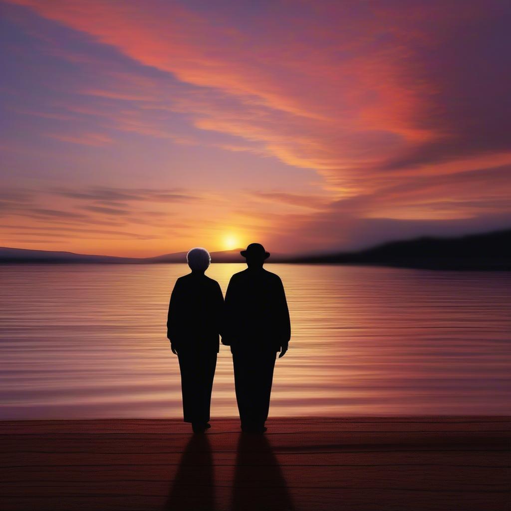 Aging Couple Holding Hands at Sunset