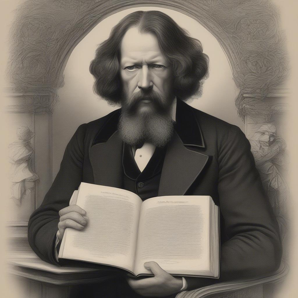 Alfred Tennyson portrait with a book of love poems