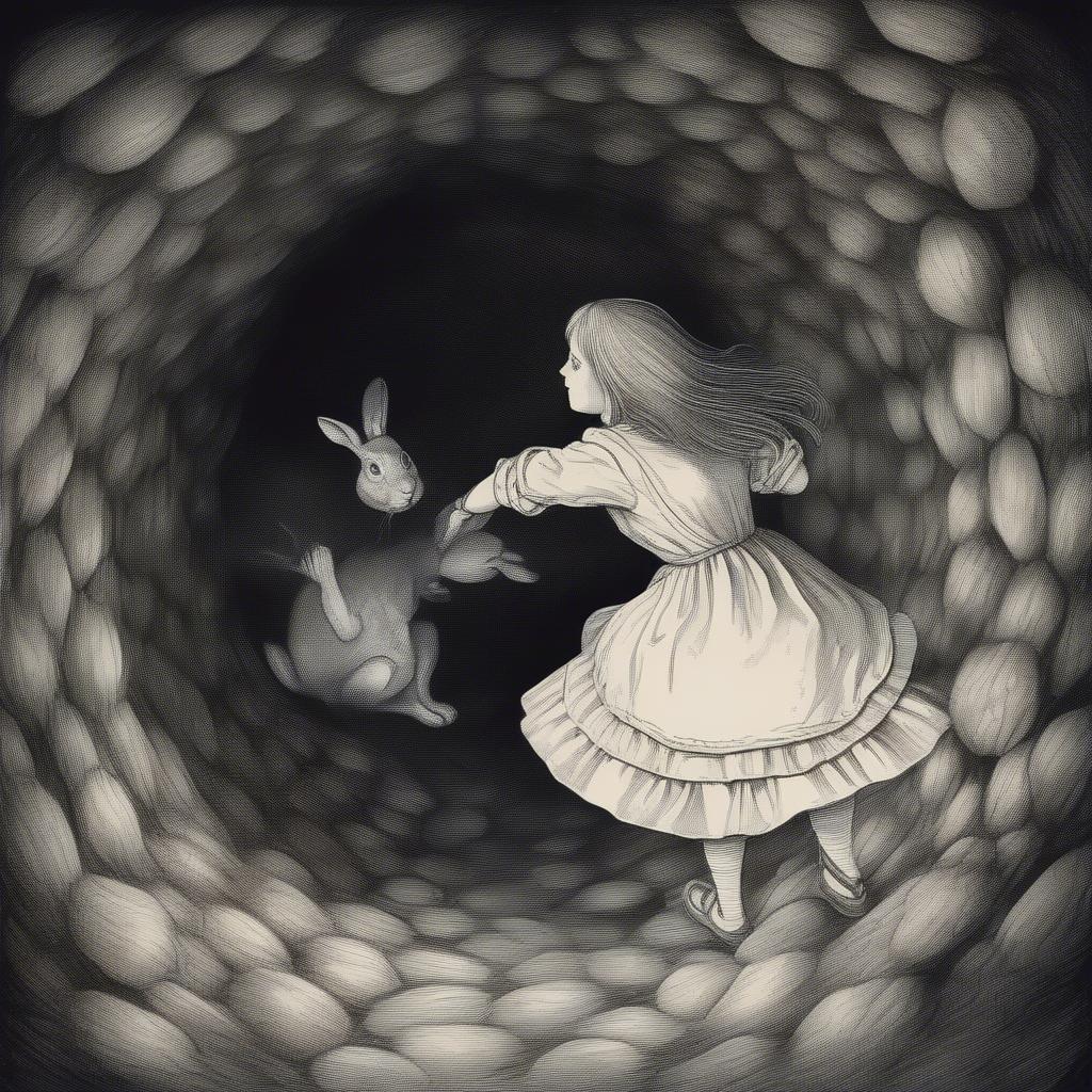 Alice Falling Down the Rabbit Hole Representing Love's Uncertainties