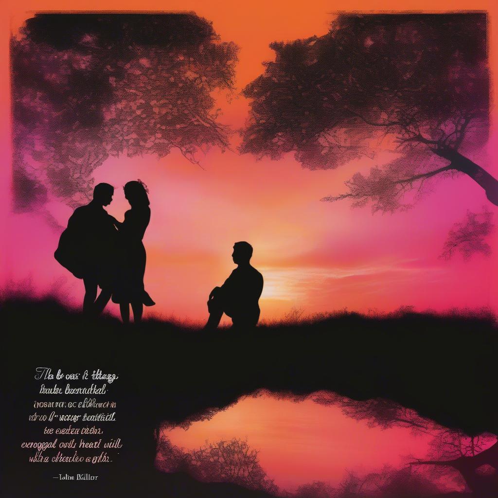 Romantic Couple Embracing at Sunset with Inspiring Love Quote Overlay