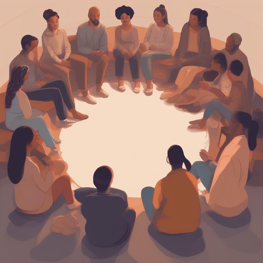 A group of people sitting in a circle, sharing and connecting