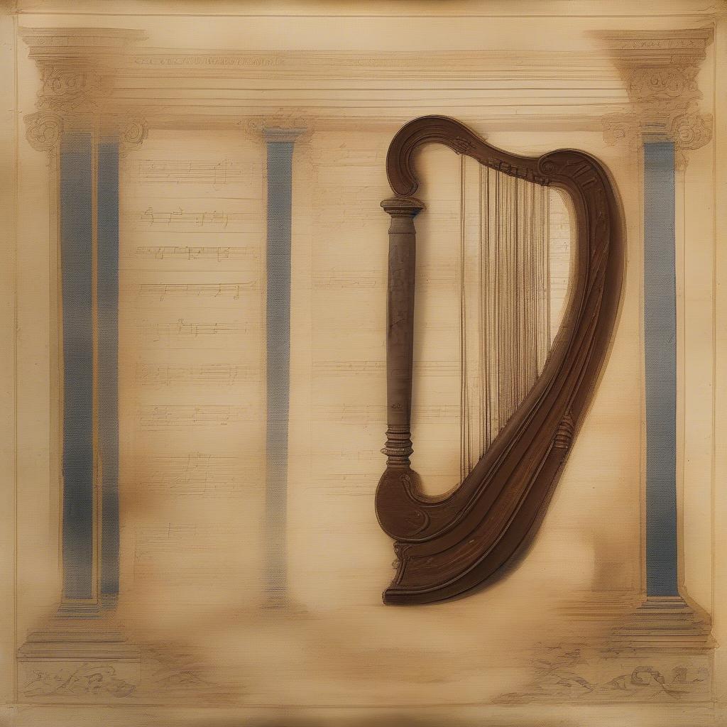 Ancient Greek Lyre and Poetry Scroll