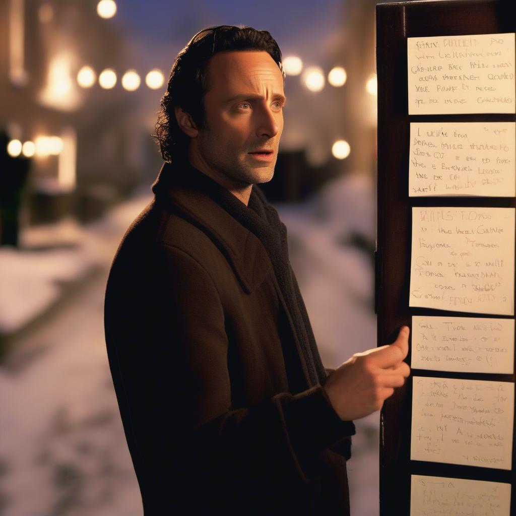 Andrew Lincoln holding cue cards in Love Actually