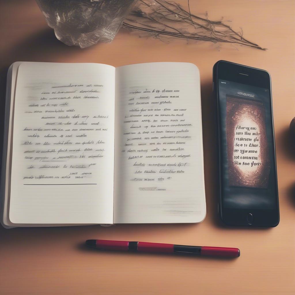 A journal open next to a phone displaying an angry love quote wallpaper.