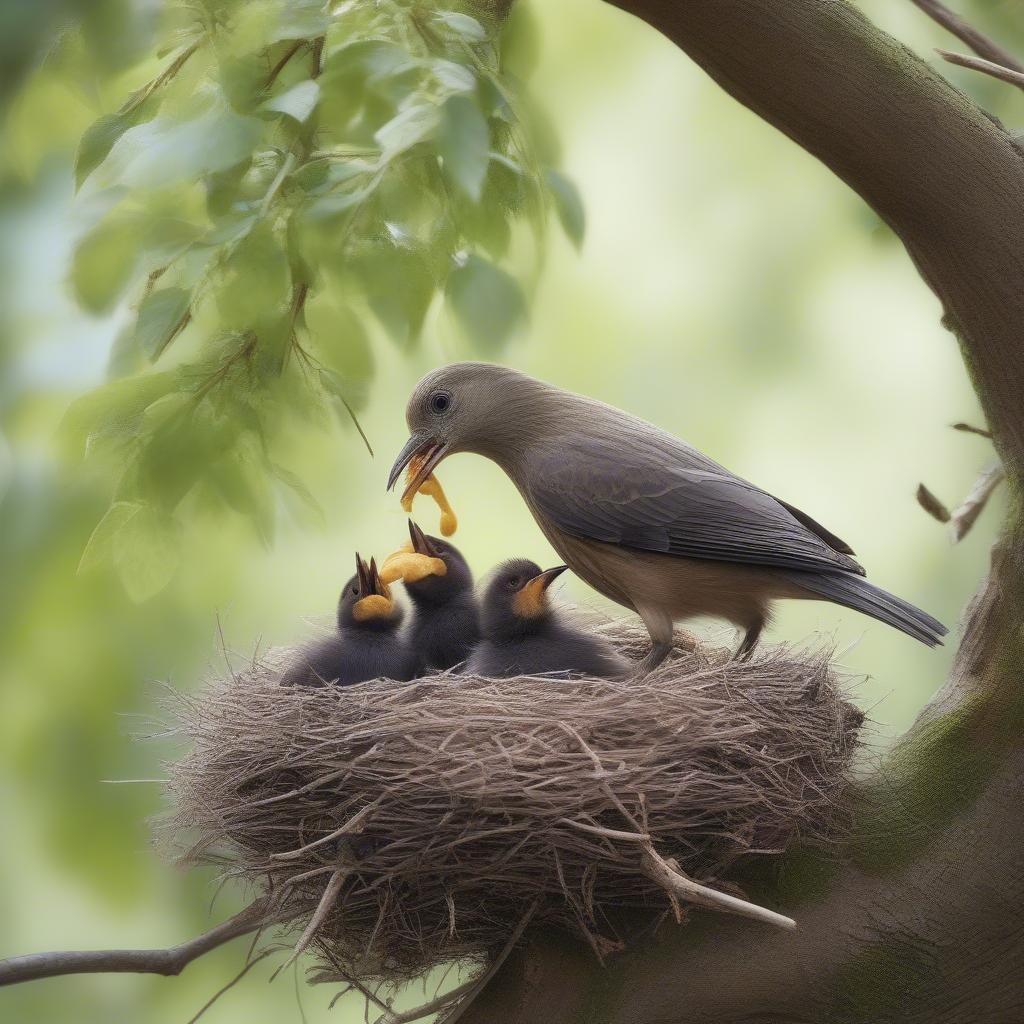 Bird feeding its chicks