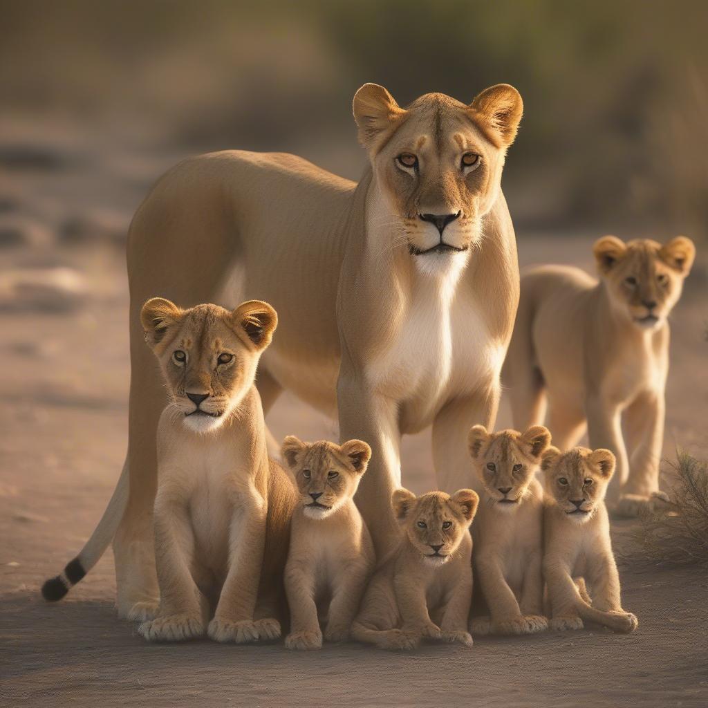 Lioness protecting her cubs