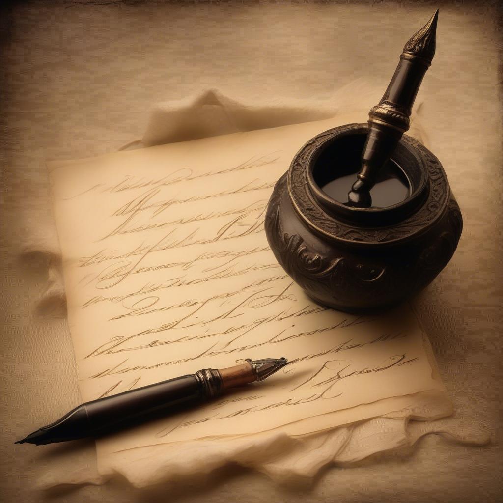 Antique Love Letter with Quill and Ink