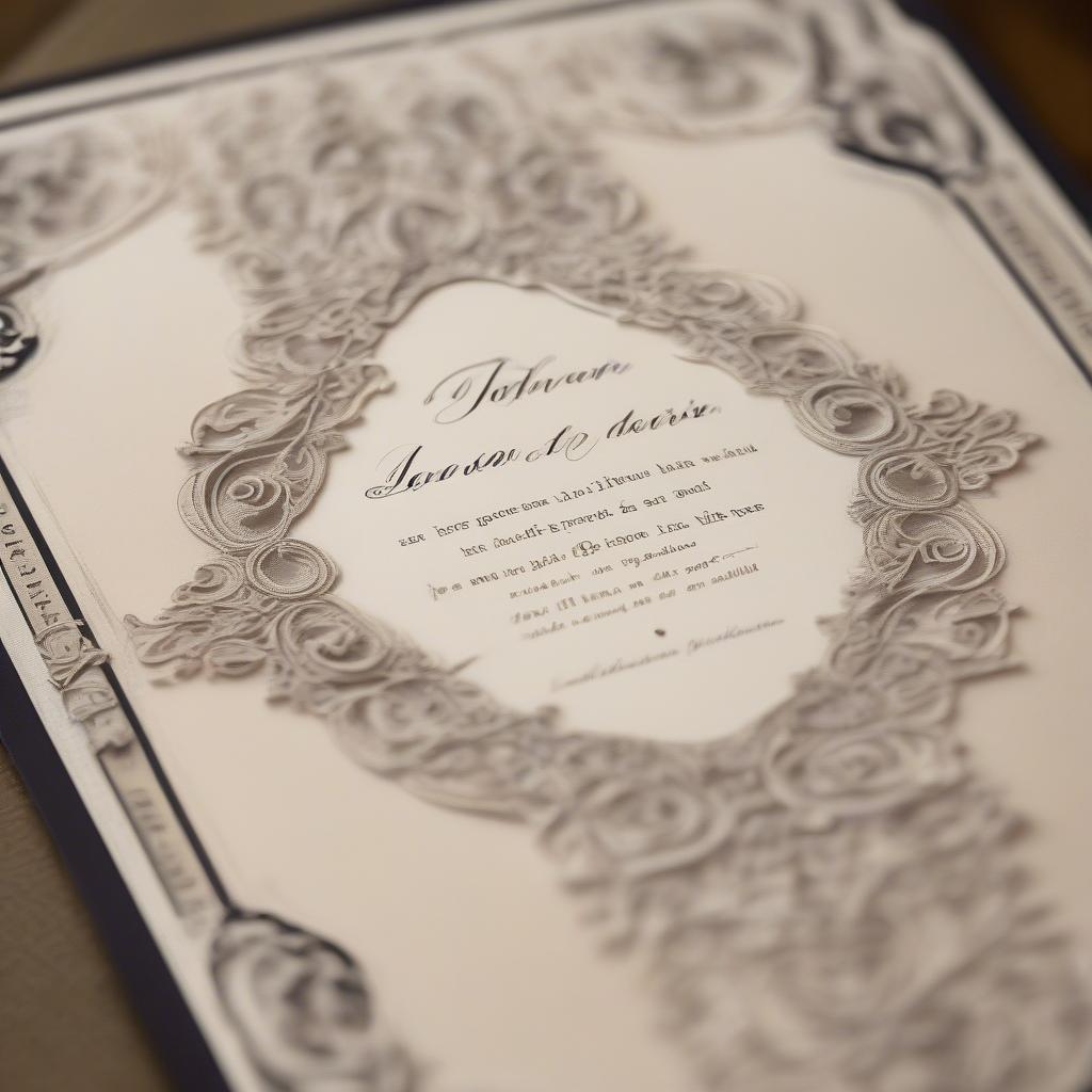 Antique Love Quotes Calligraphy on Wedding Invitation