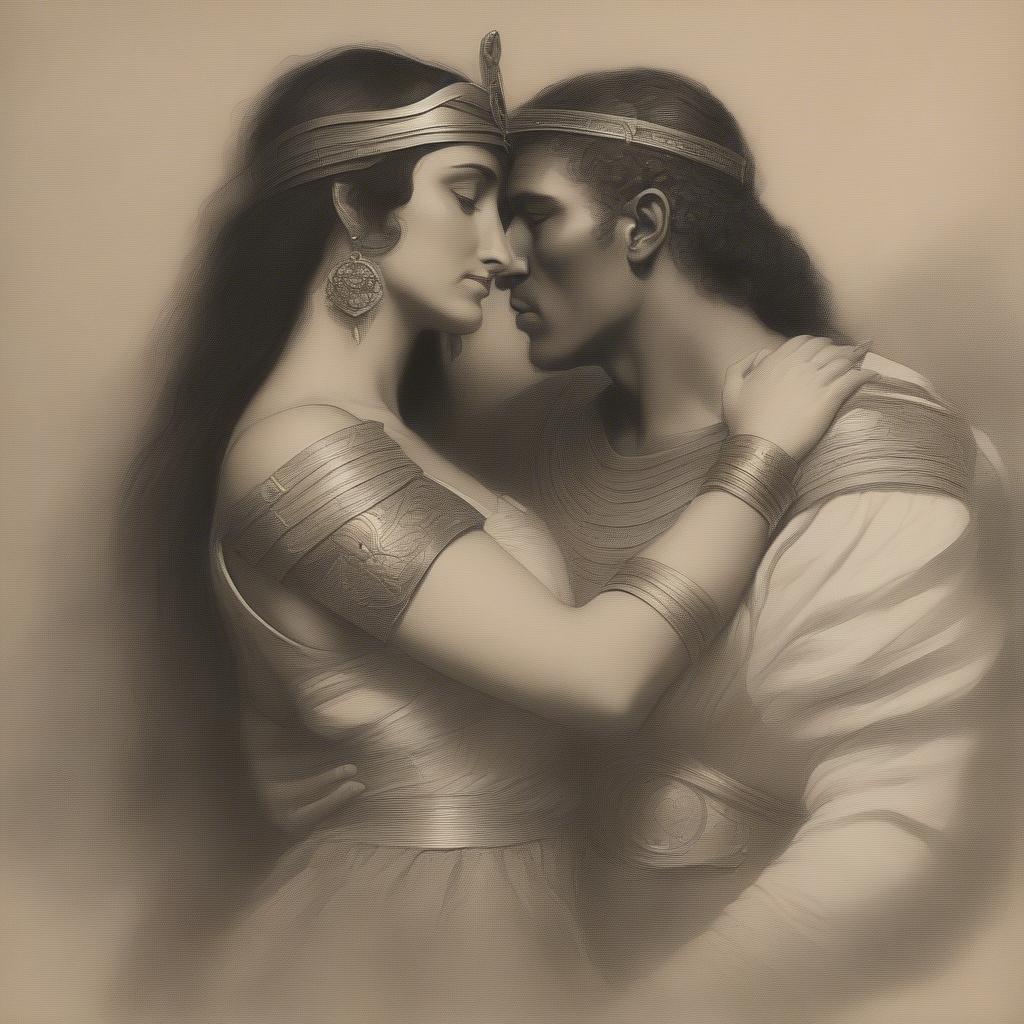 Antony and Cleopatra Embracing in a Passionate Moment