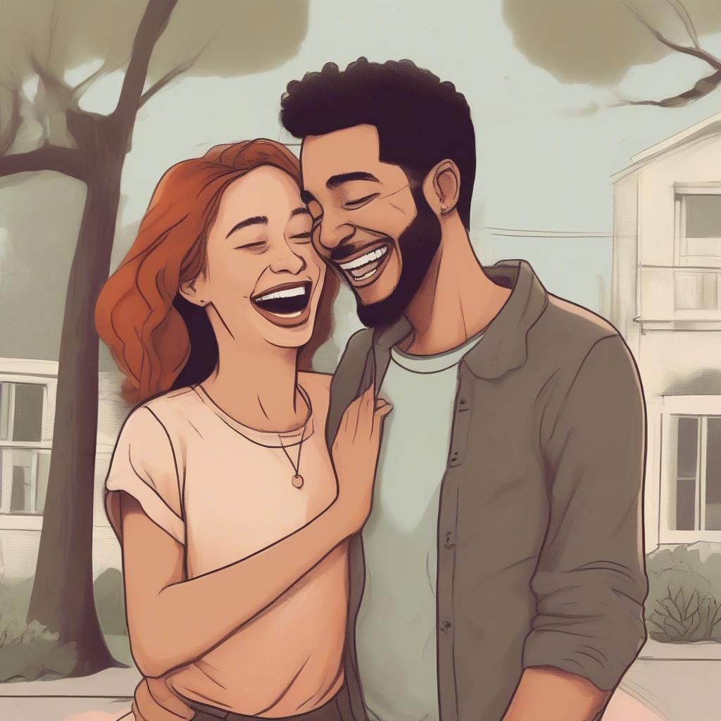 Couple laughing on April Fool's Day