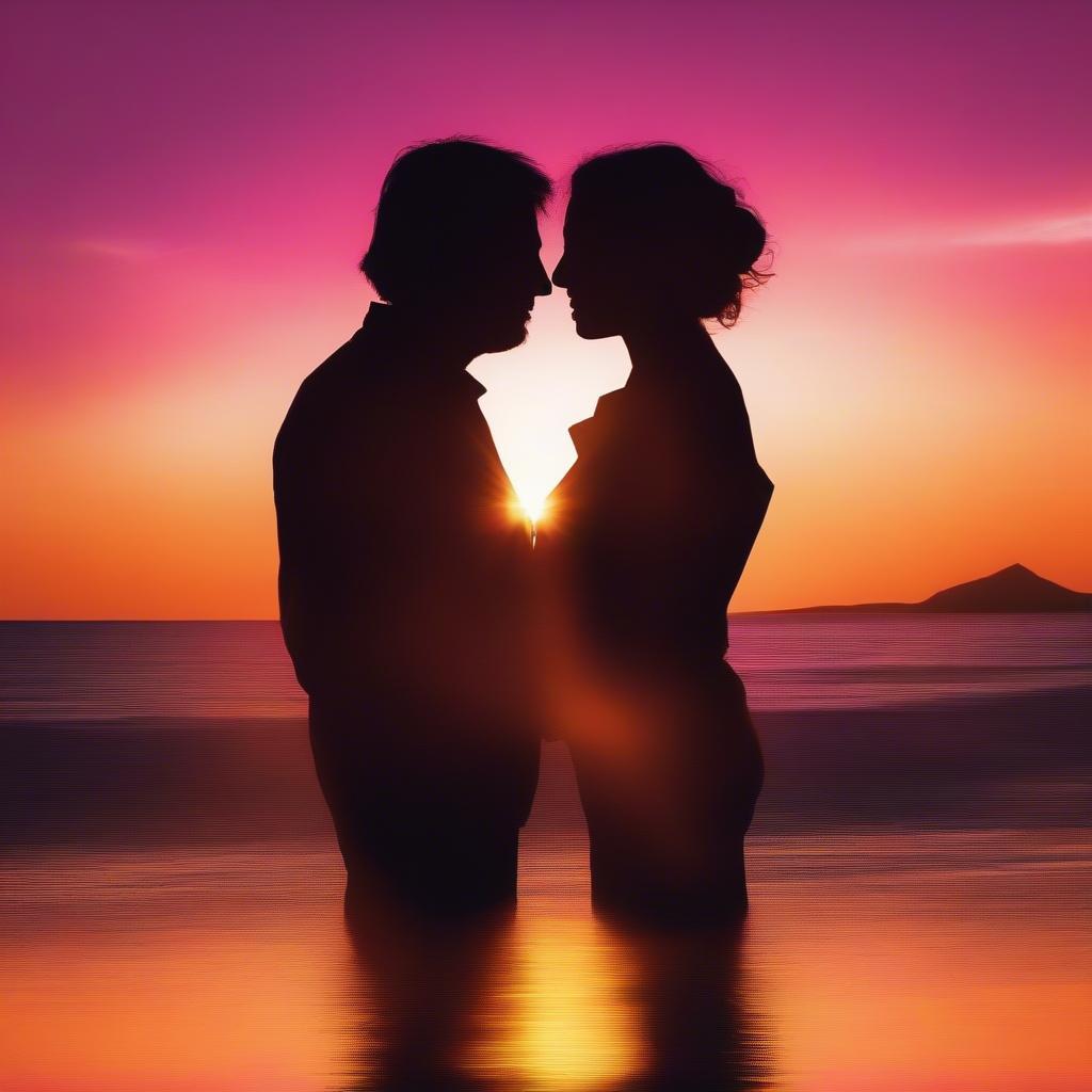 Couple embracing at sunset, finally together