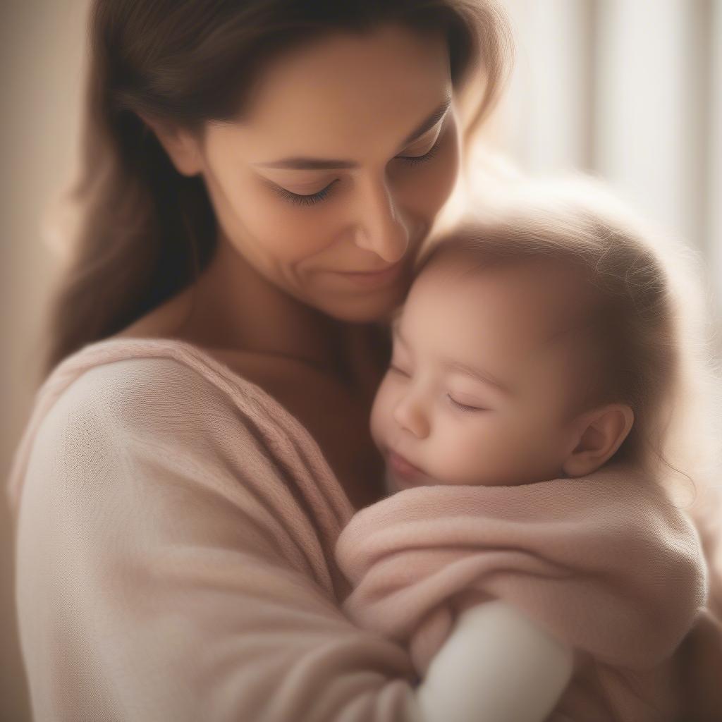 A mother hugs her baby daughter close, expressing pure love and affection.