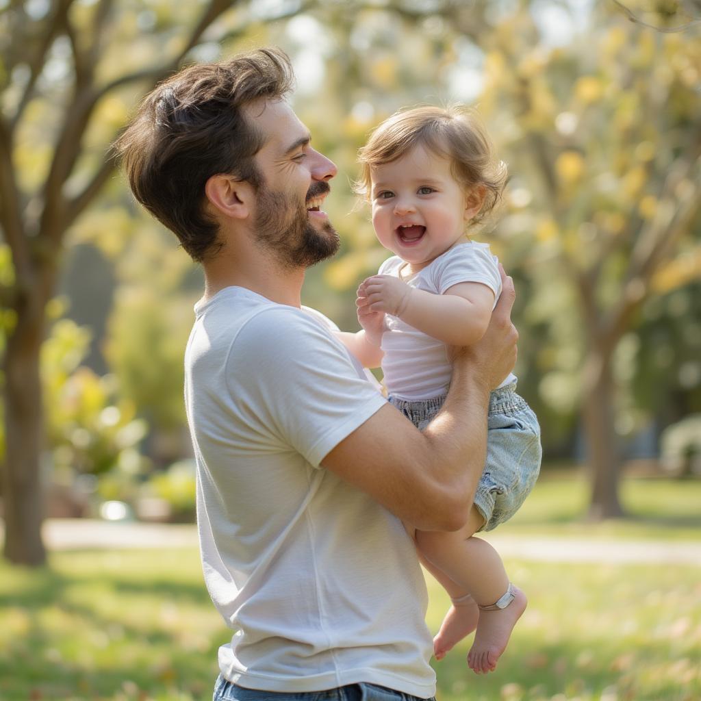 Father playfully interacting with his baby