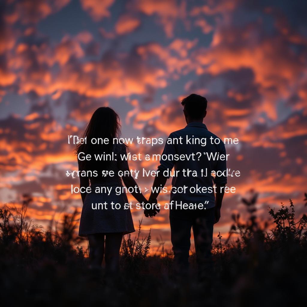 Romantic Couple Silhouetted Against a Sunset with an Inspirational Love Quote