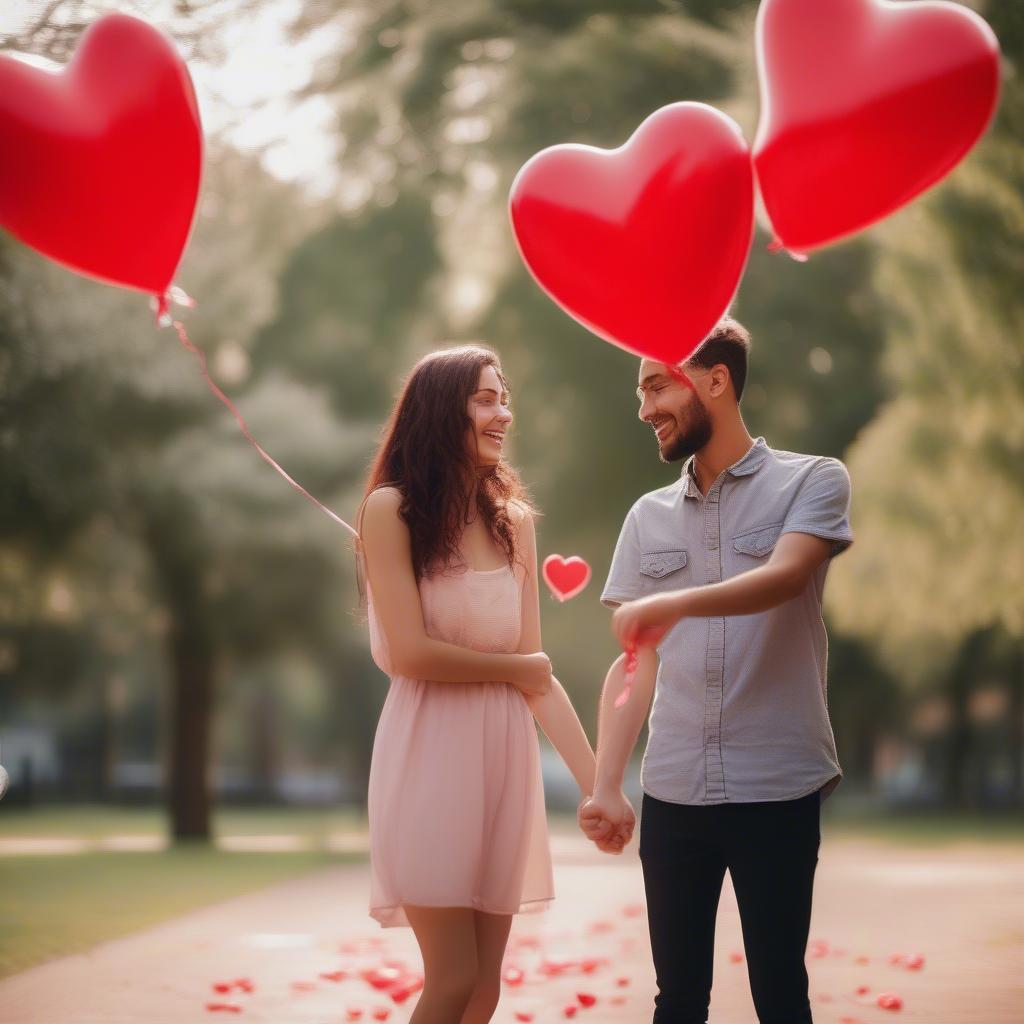 Couple Holding Balloons with Love Quotes