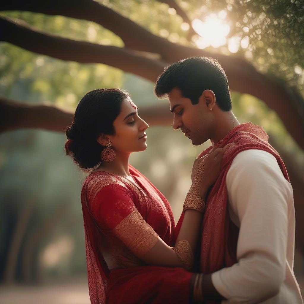 Romantic Couple Embracing under a Banyan Tree