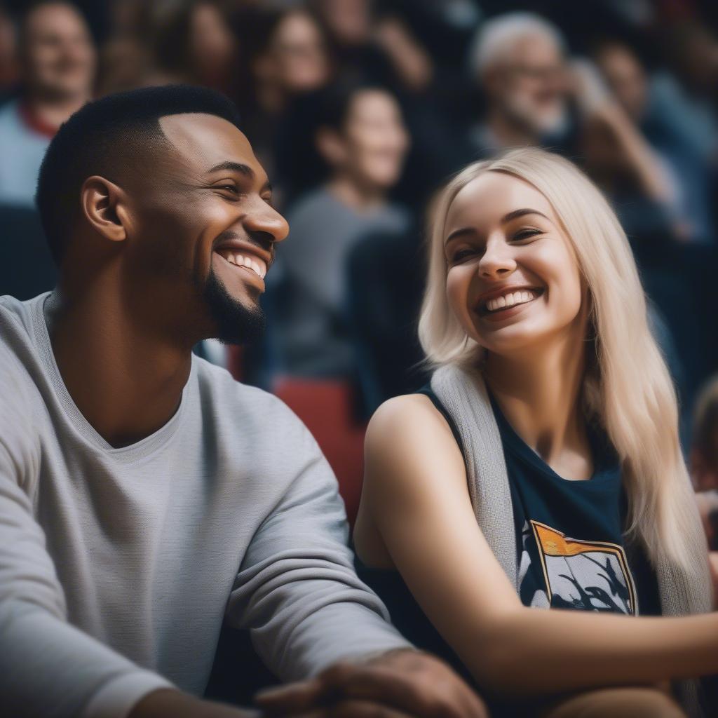 Couple watching a basketball game together