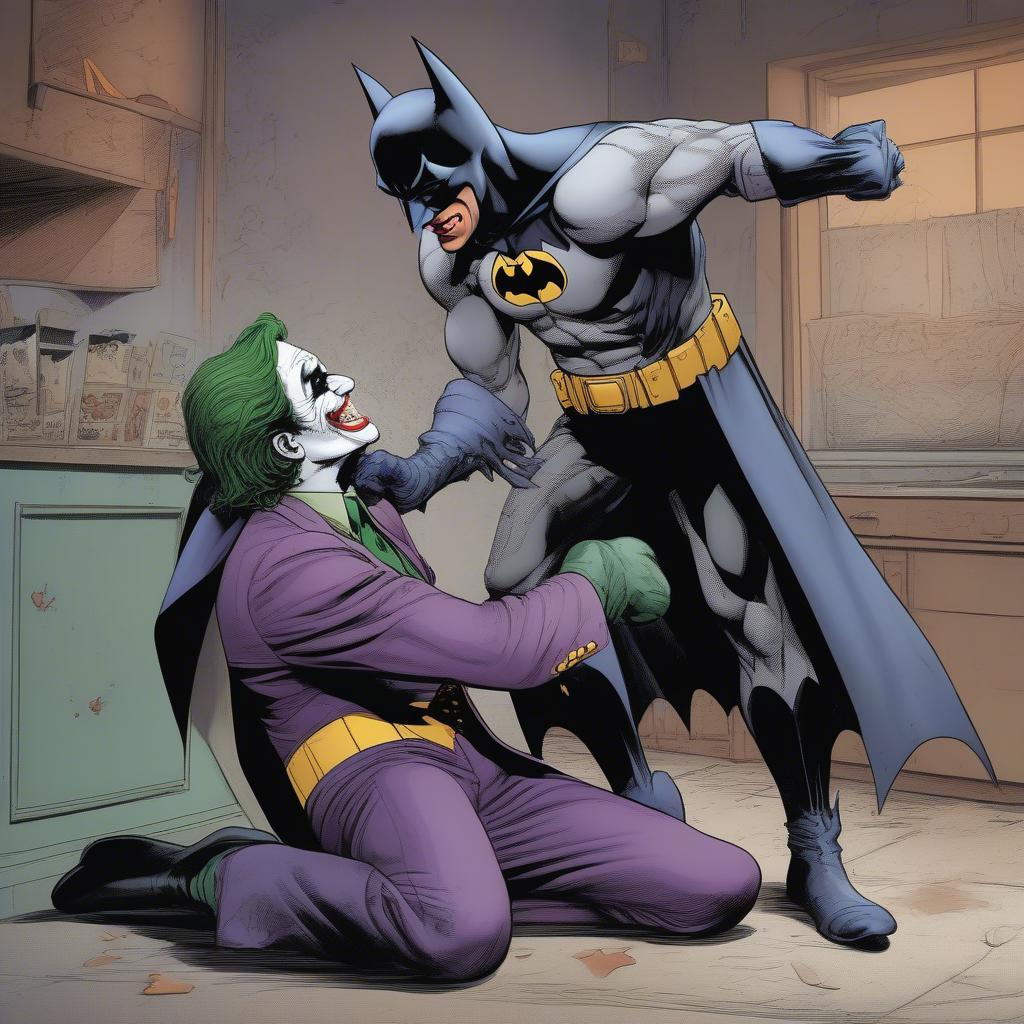 Batman Grappling with the Joker