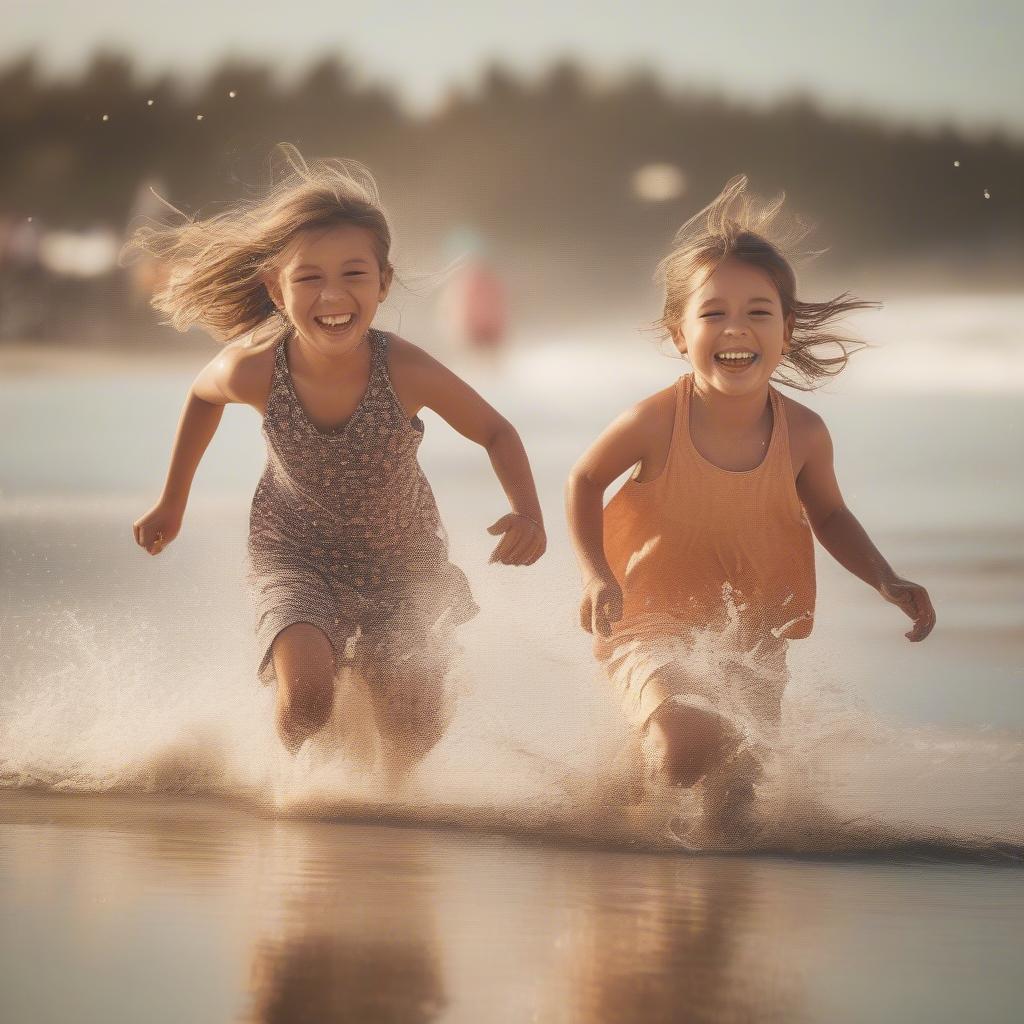 Joyful Beach Walk Between Siblings