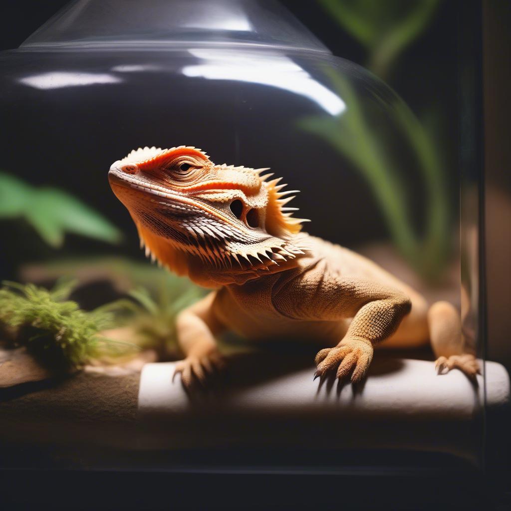 Bearded Dragon Basking in Terrarium