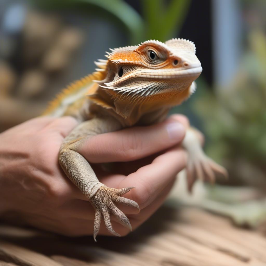 Bearded Dragon Being Held by Owner