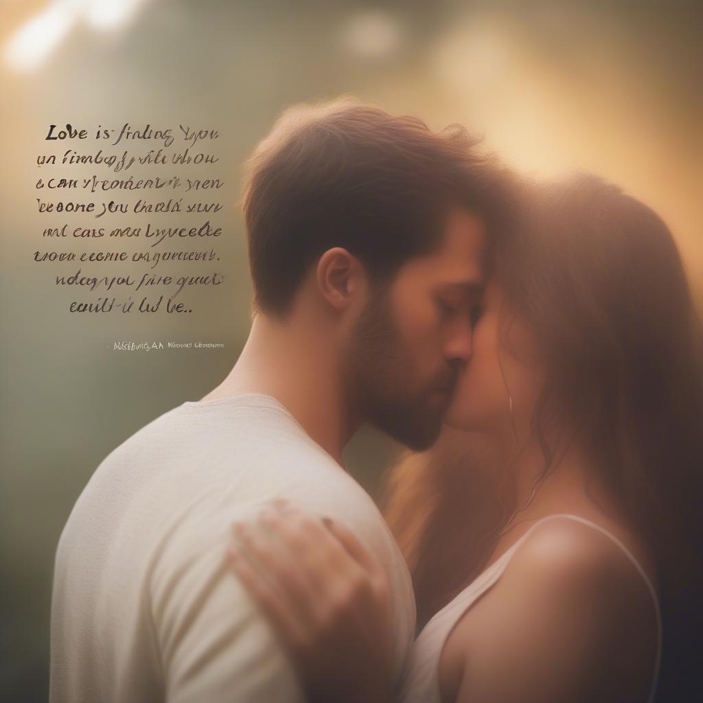 Couple embracing with a beautiful love quote overlayed