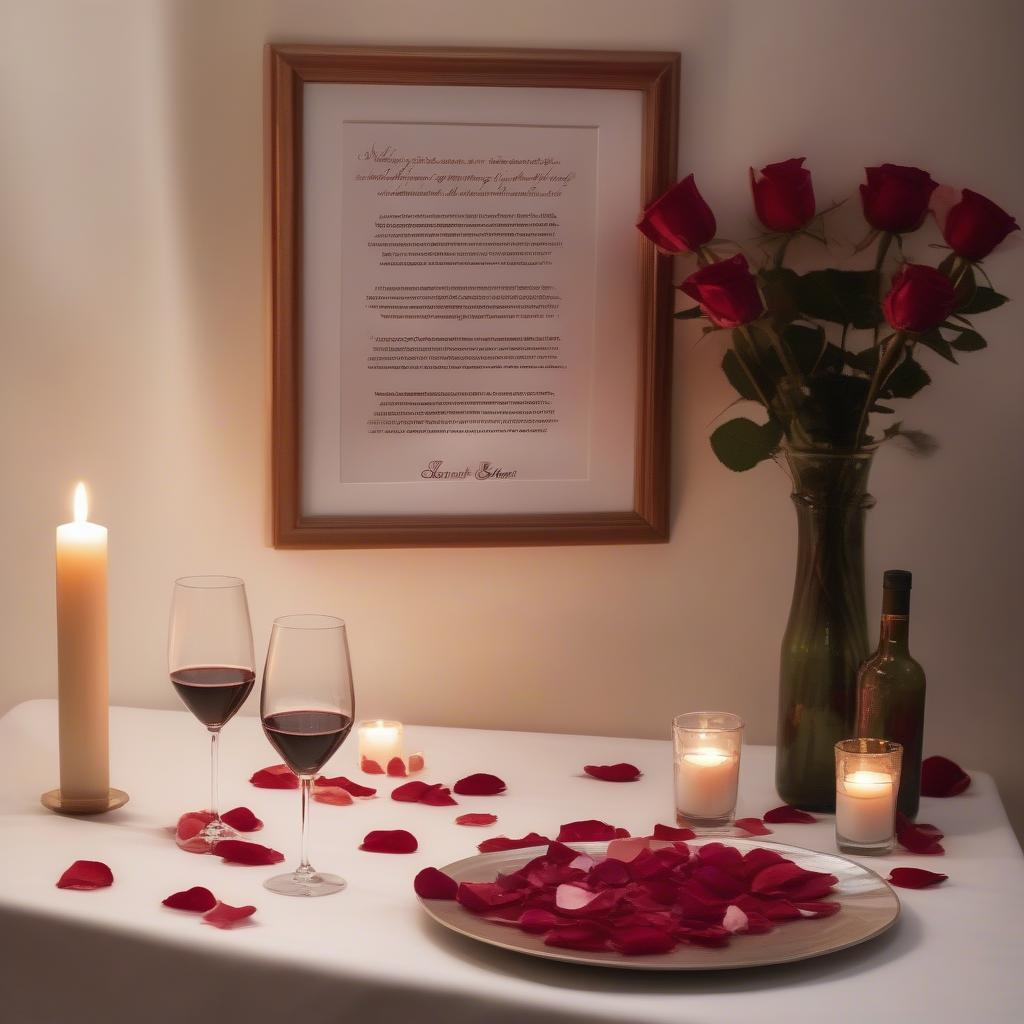 Romantic dinner setting with love quotes