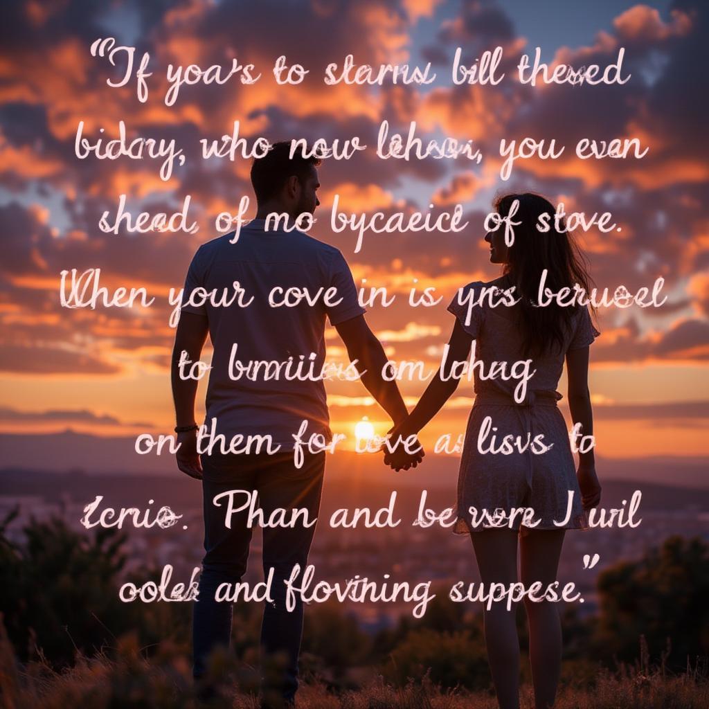 Couple holding hands at sunset with inspirational quote overlay