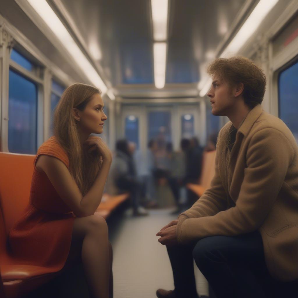 Jesse and Celine on the train in Before Sunrise