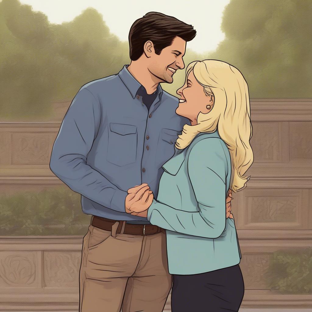 Ben Wyatt and Leslie Knope sharing a loving moment