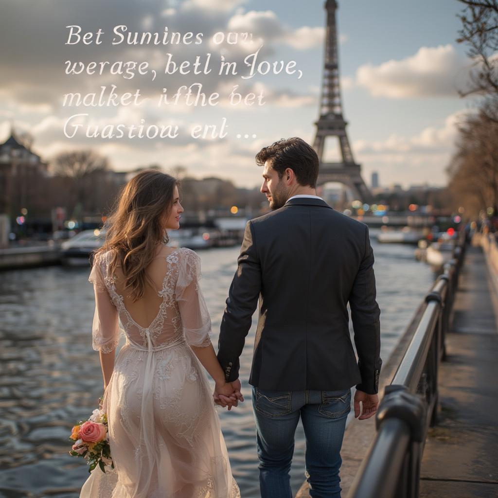 Romantic Couple in Paris with French Love Quotes