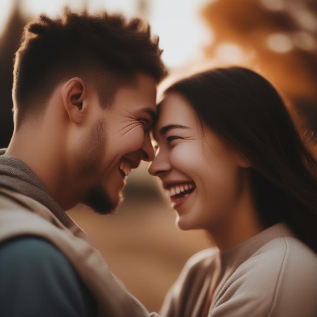 Couple laughing and embracing