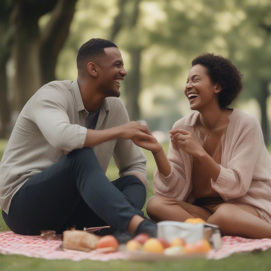 Couple having a picnic in a park