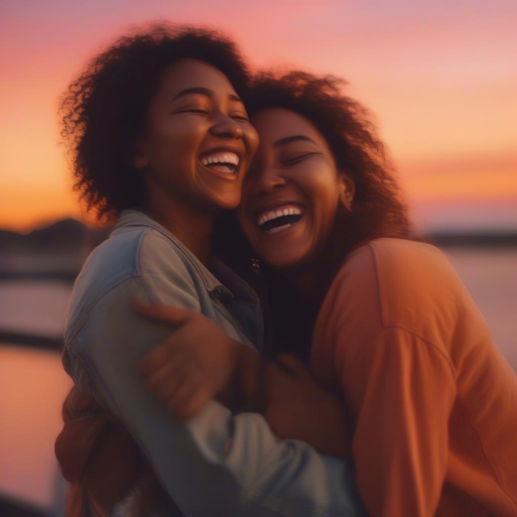 Two best friends hugging each other during sunset, symbolizing their strong bond and shared love.