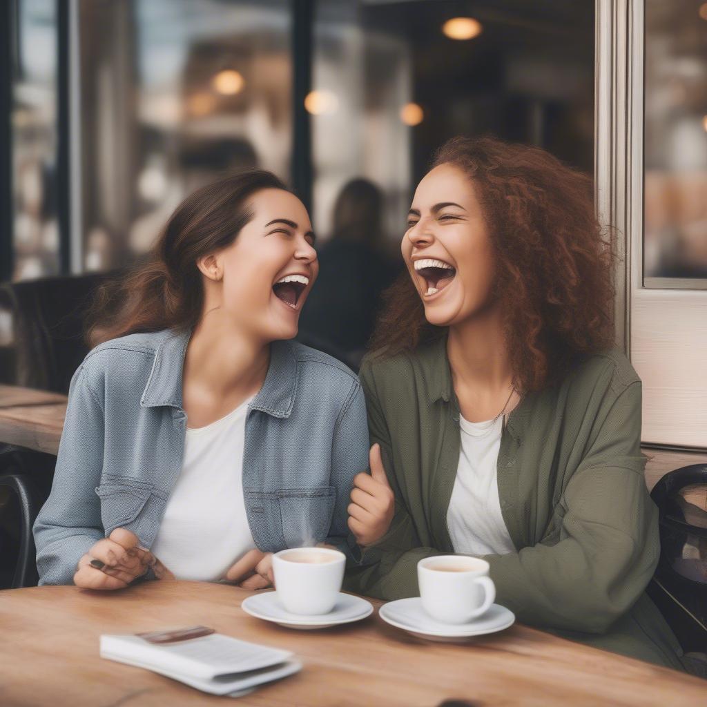 Two best friends laughing together, enjoying each other's company.